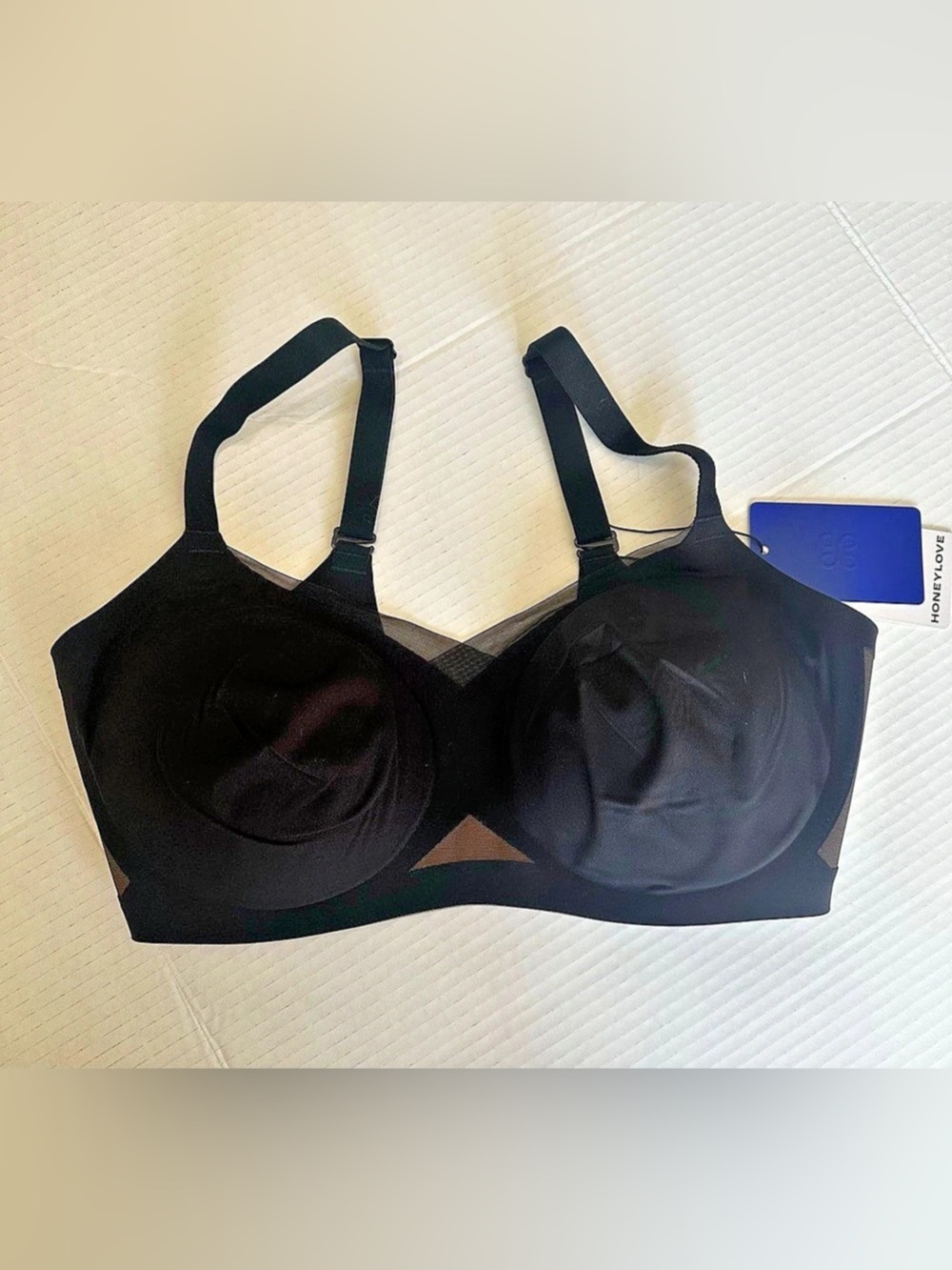 Honeylove CrossOver Bra Black Nylon Size M+